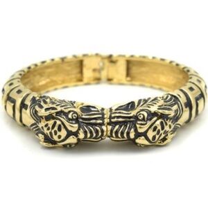 St. John’s Gold and Black Enamel Double Headed Leopard Clasp Bracelet